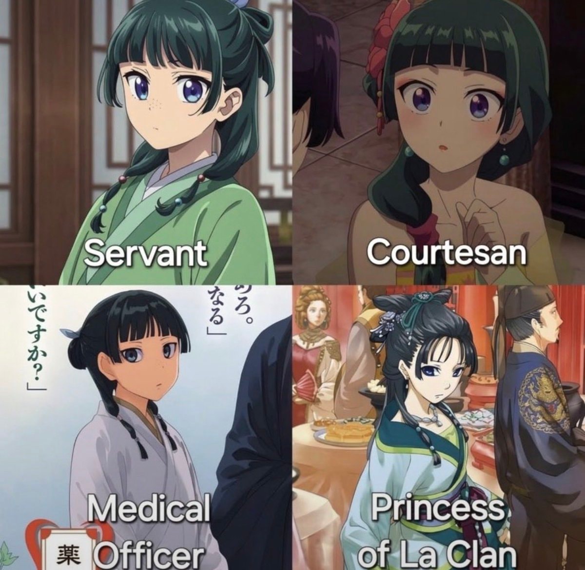 Anime roles Servant Courtesan Medical Officer Princess