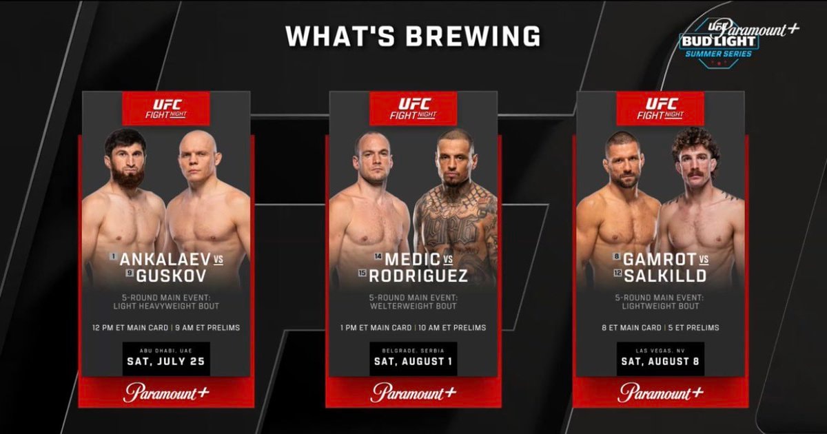 UFC Fight Night three cards July August
