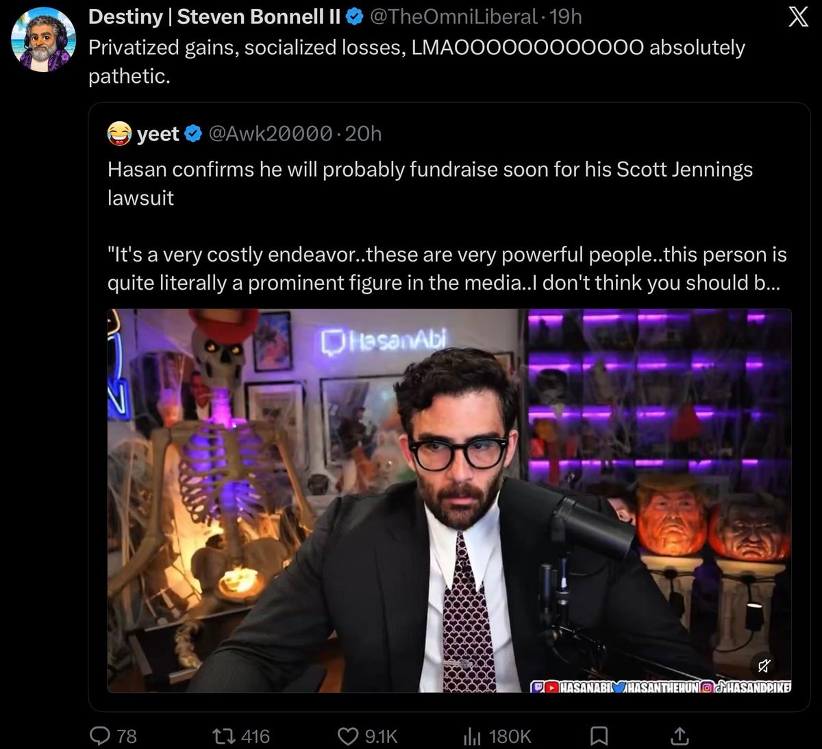 Destiny mocks Hasan lawsuit fundraiser
