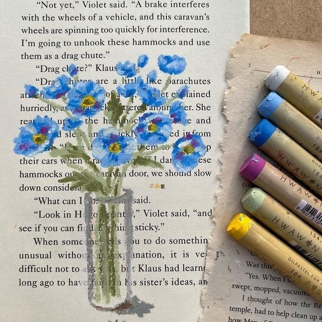 blue vase with colorful flowers (photo 2 of 2)