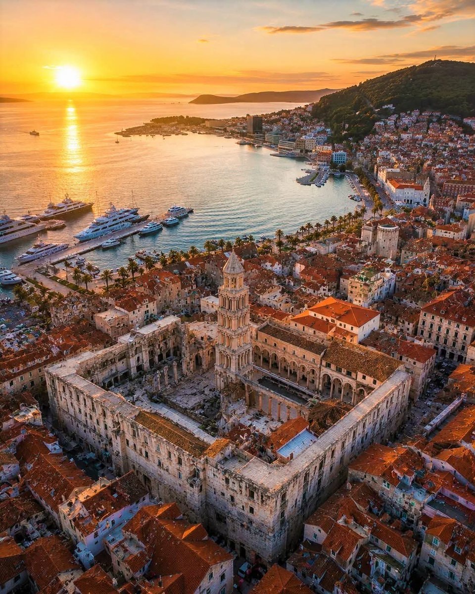 Split Croatia sunset harbor