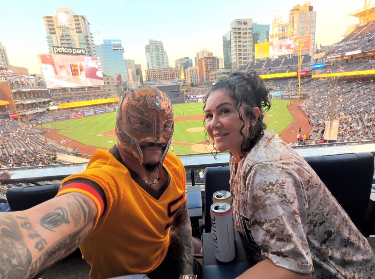 Rey Mysterio and Angie at Padres-Brewers NLDS Game 4