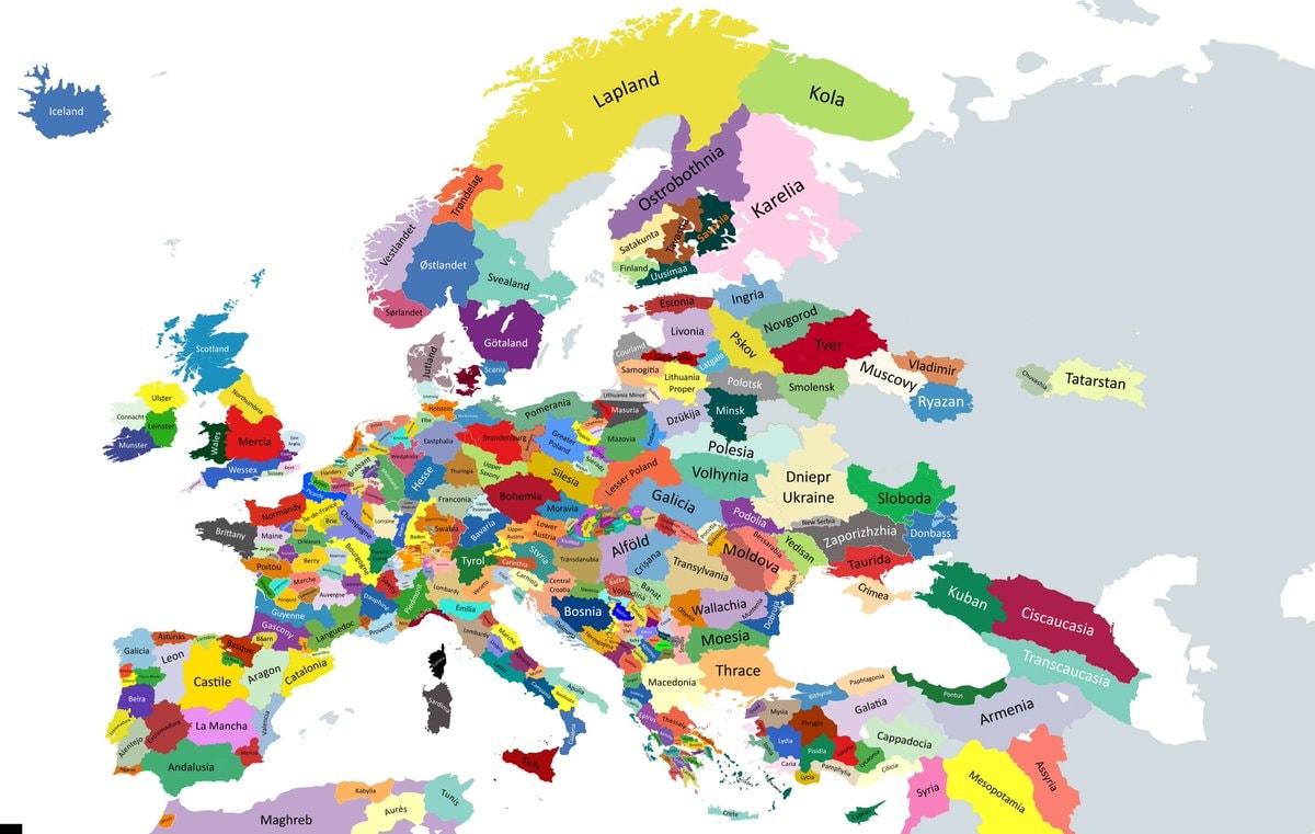 Historical Regions of Europe map