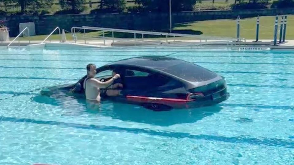 Tesla submerged in Connecticut pool