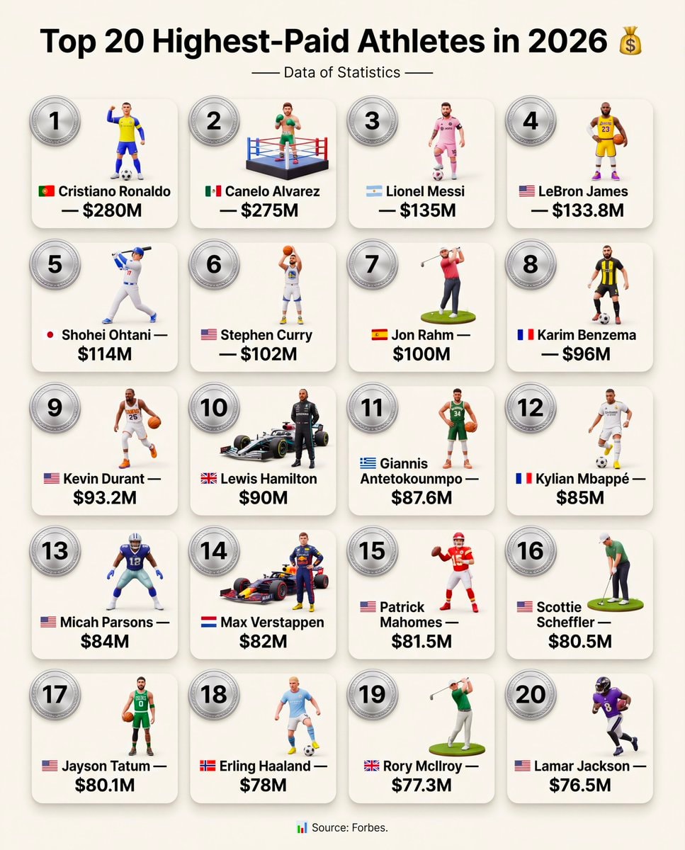 Top 20 Highest-Paid Athletes in 2026