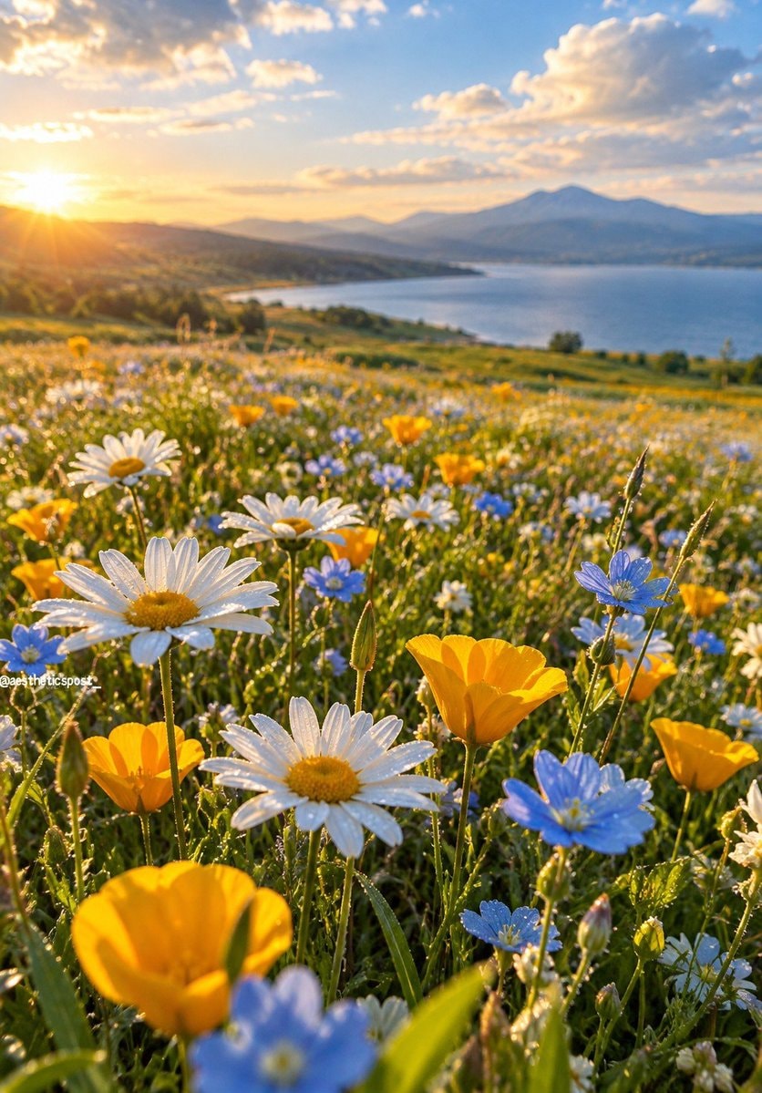 wildflower field at golden hour