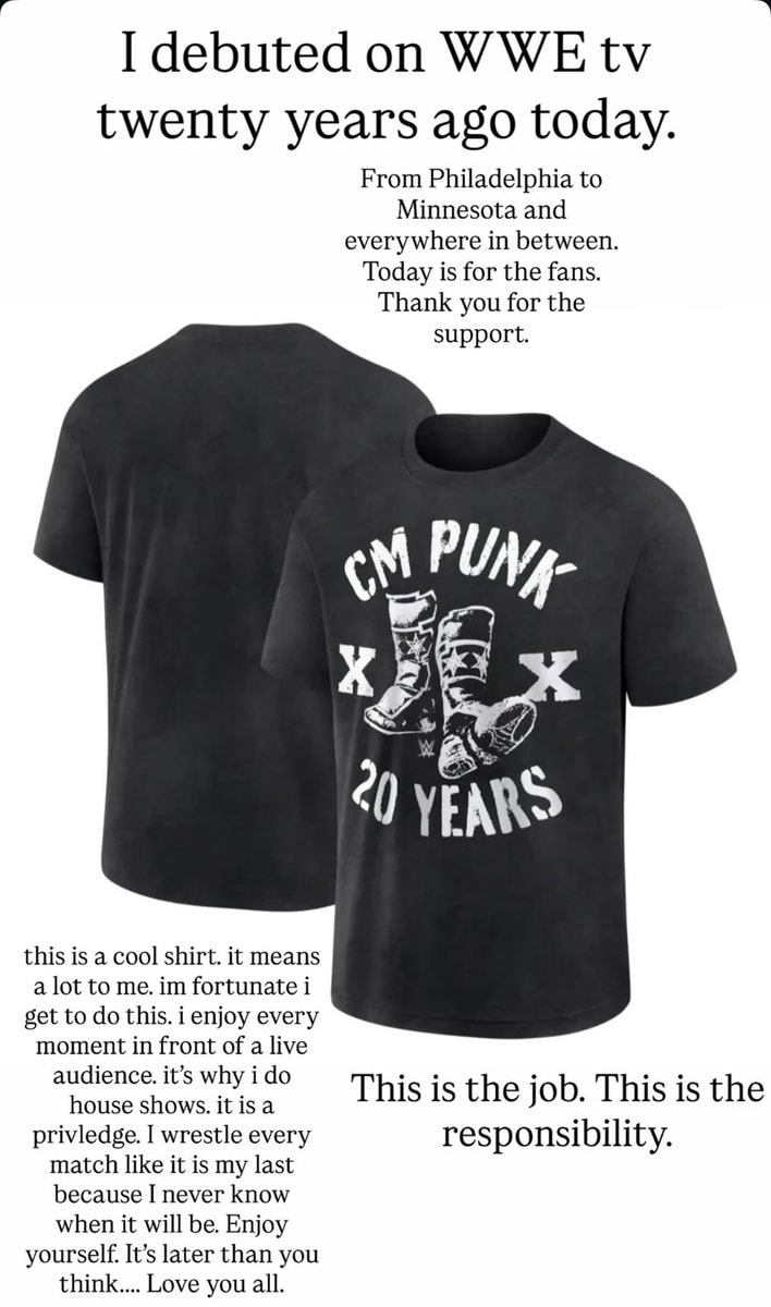 CM Punk WWE debut anniversary message (photo 2 of 2) CM Punk WWE debut anniversary message (photo 2 of 2)