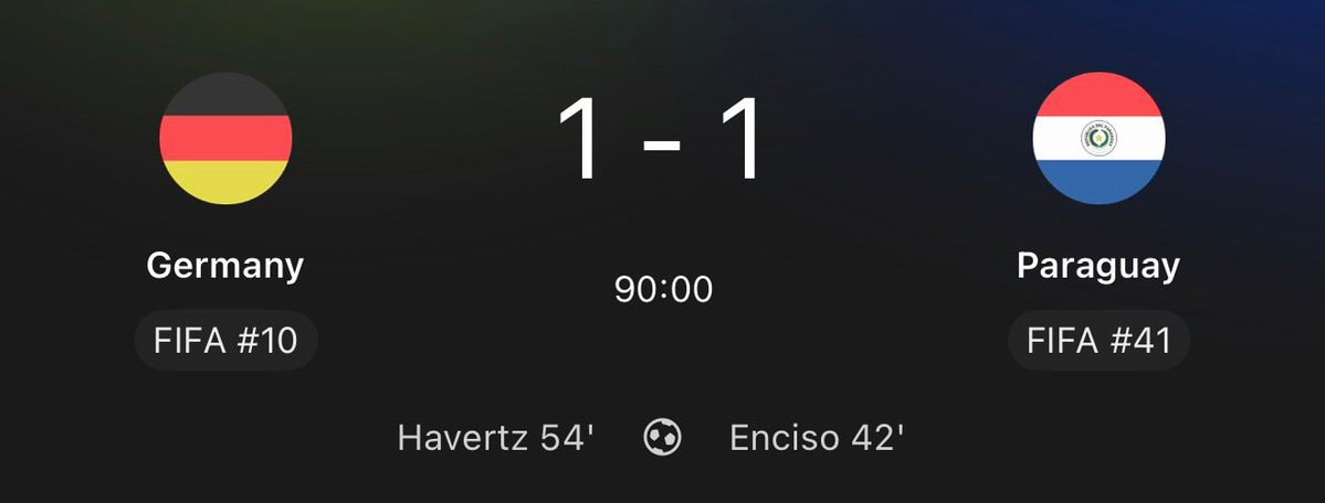 Germany 1-1 Paraguay World Cup 2026 extra time