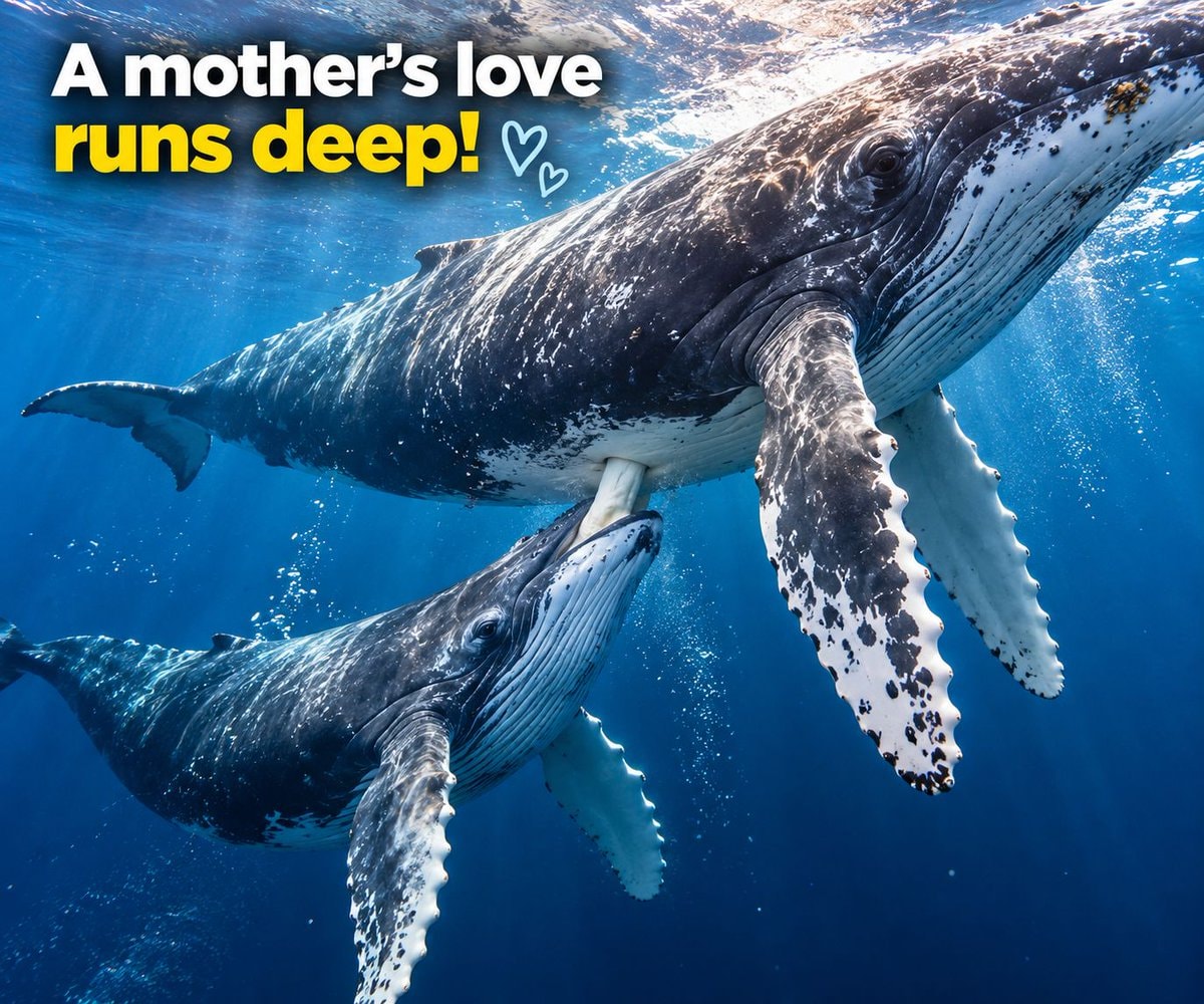 Humpback whale mother and calf nursing 💙