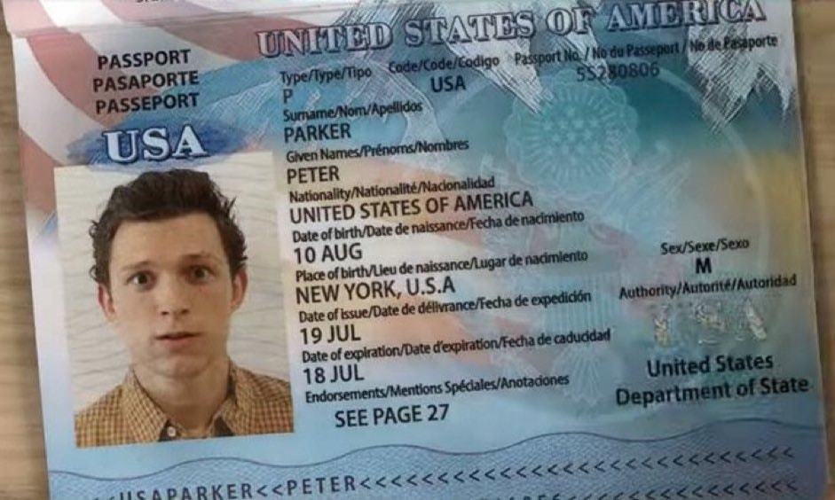 Peter Parker birthday passport