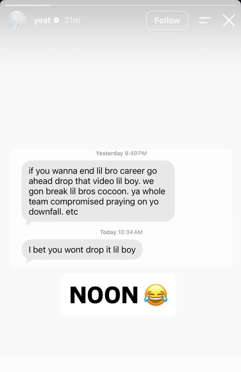 Yeat diss track threat (photo 2 of 2)