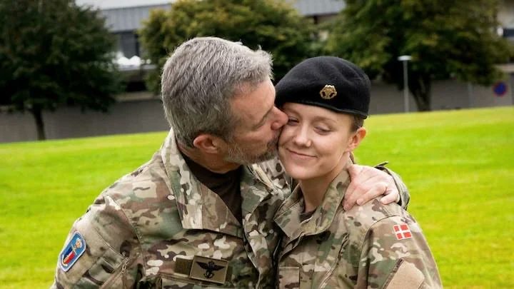 Danish King kisses daughter at army enlistment