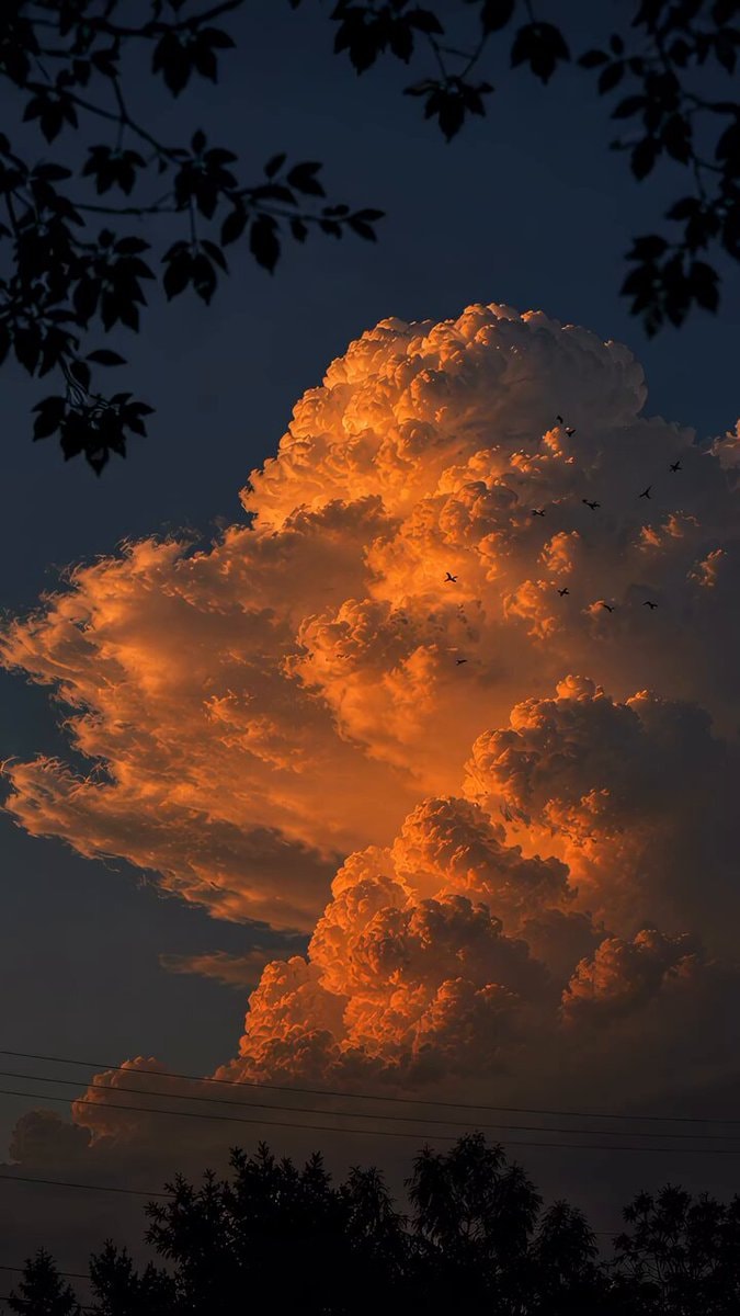 Fiery orange cloud at sunset