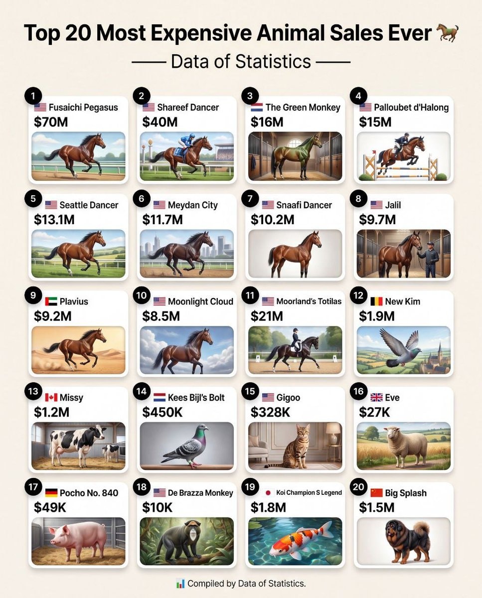 Top 20 most expensive animal sales ever