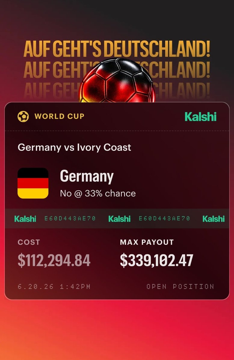 Germany vs Ivory Coast Kalshi bet $112,295 (photo 2 of 2)