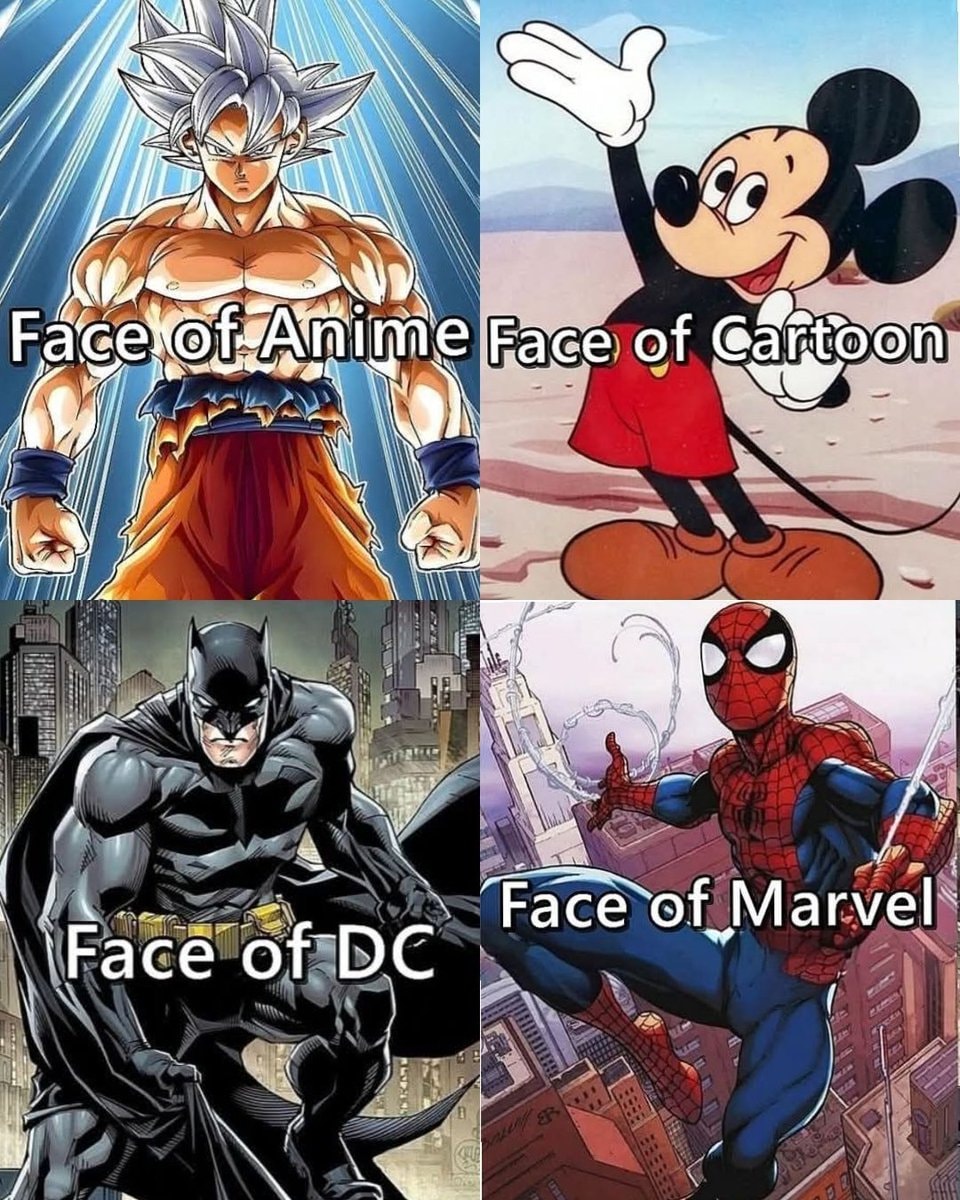 Goku Mickey Mouse Batman Spider-Man face of anime cartoon DC Marvel Goku Mickey Mouse Batman Spider-Man face of anime cartoon DC Marvel