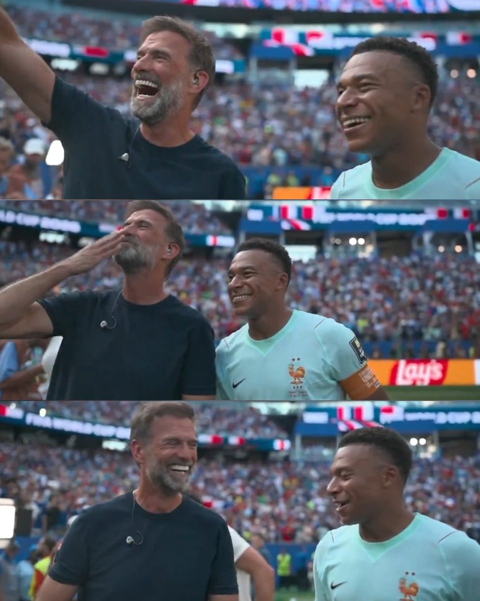 Klopp and Mbappé laughing at FIFA president