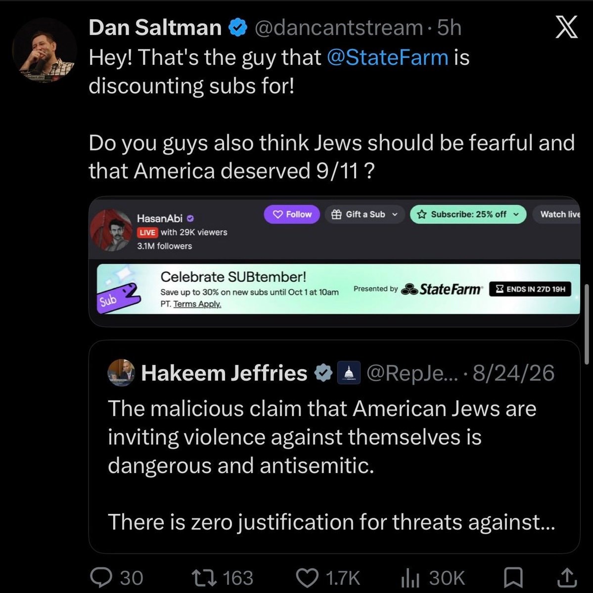 Dan Saltman State Farm SUBtember criticism (photo 1 of 3)
