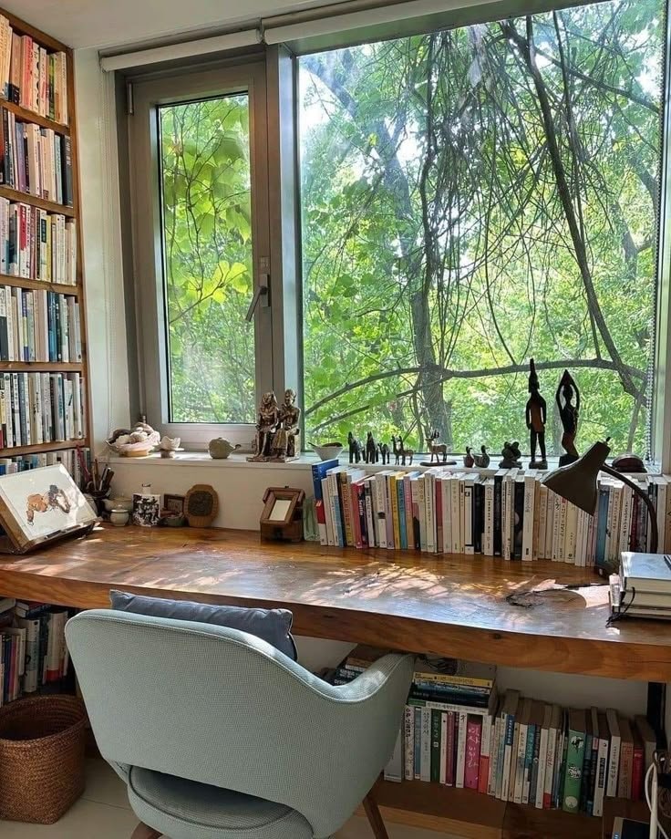 cozy home office with books
