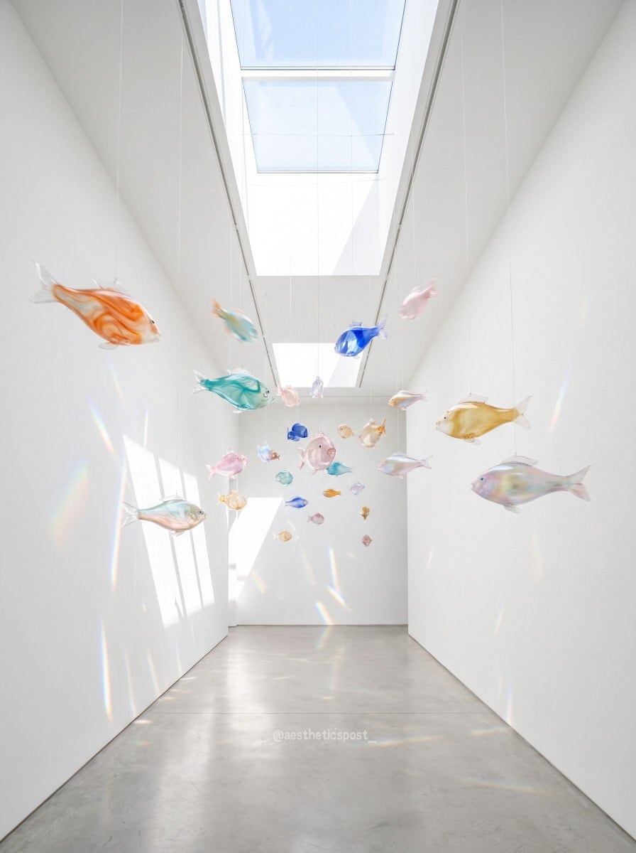 glass fish art installation