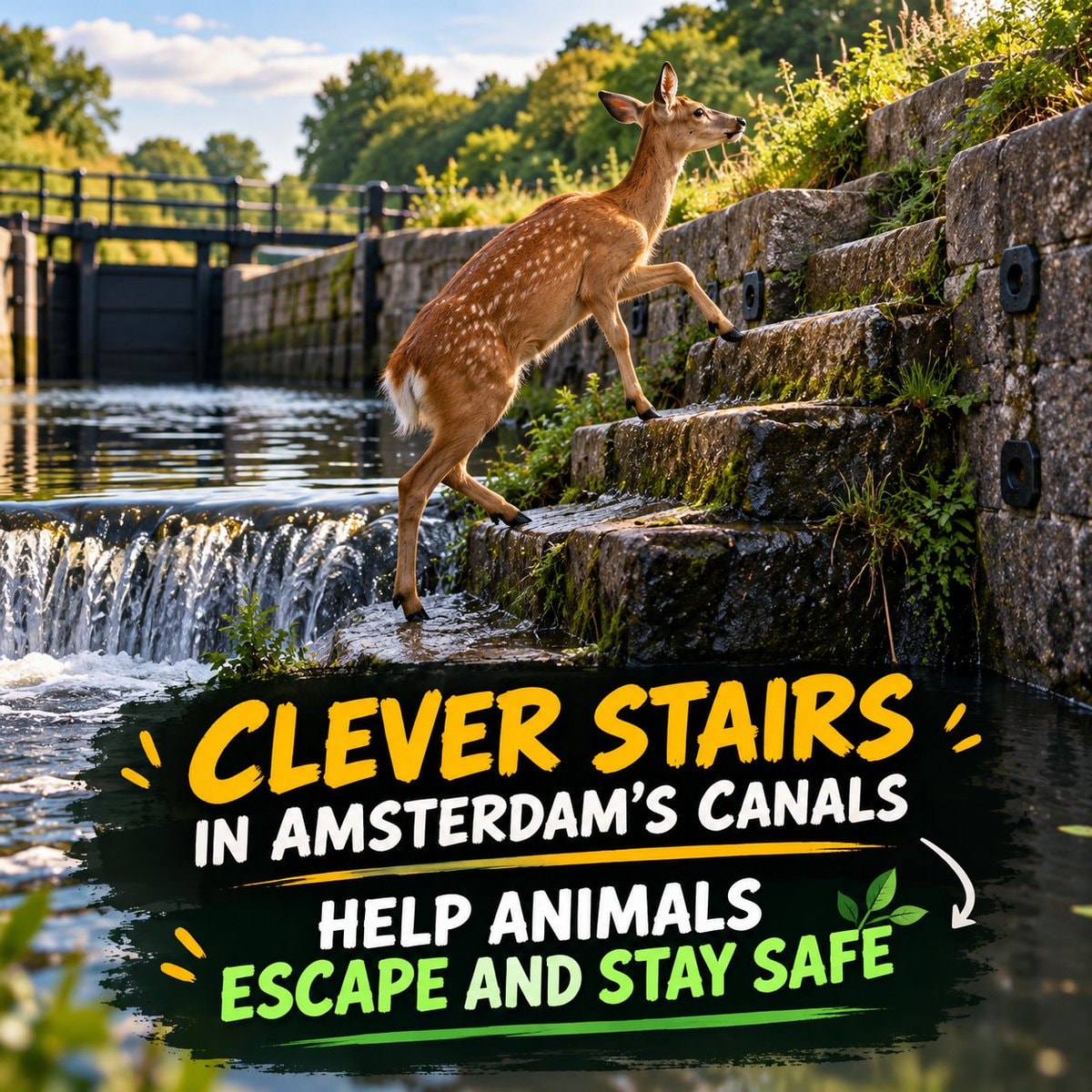 Amsterdam canal escape steps for deer
