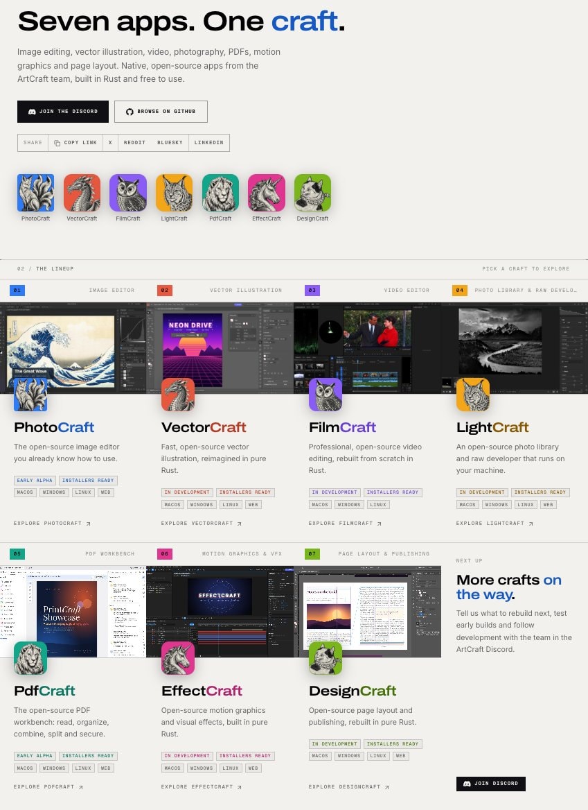 Seven apps One craft open source
