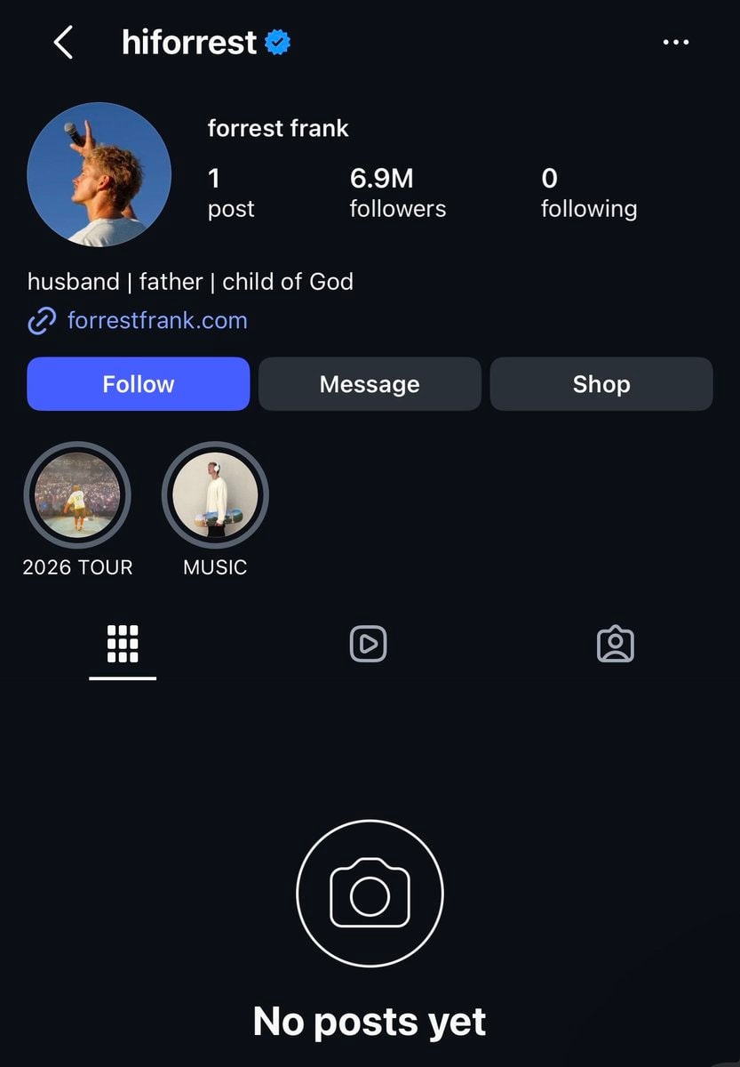 Forrest Frank clears Instagram (photo 2 of 2)
