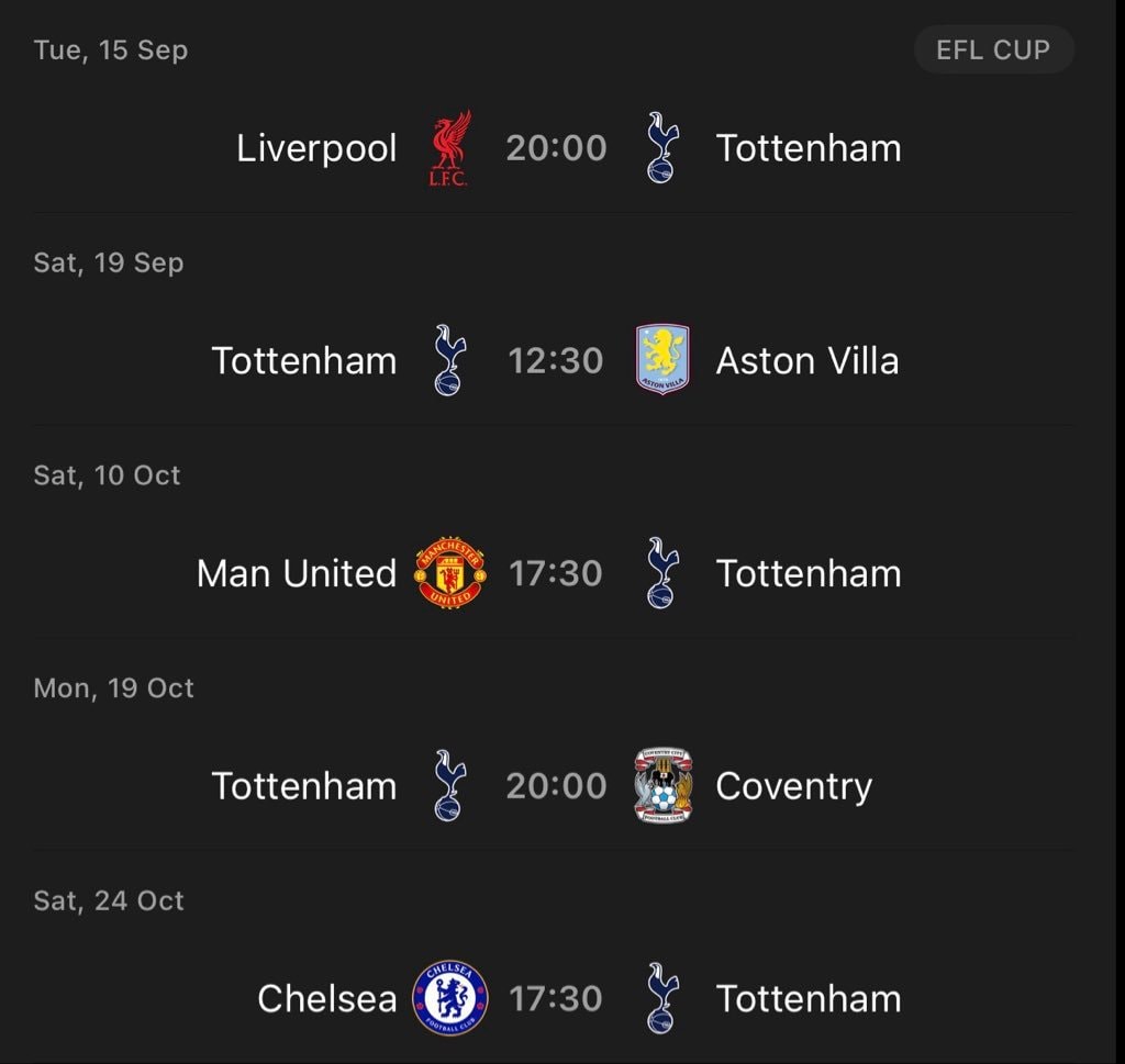 Tottenham upcoming fixtures list Tottenham upcoming fixtures list