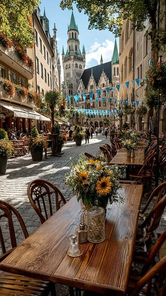 Germany street scene with sunflowers