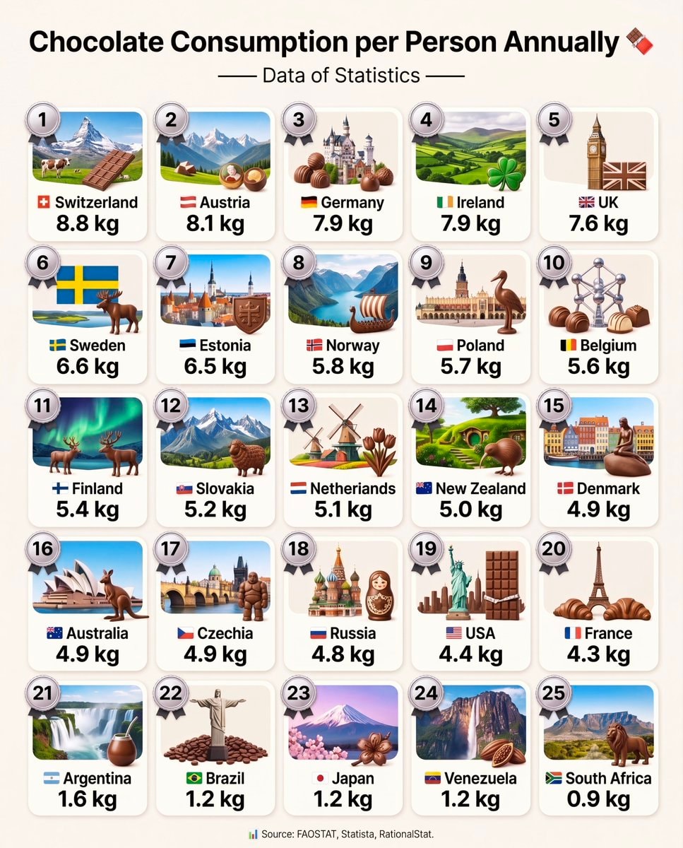 Chocolate Consumption Per Person Annually ranking Chocolate Consumption Per Person Annually ranking