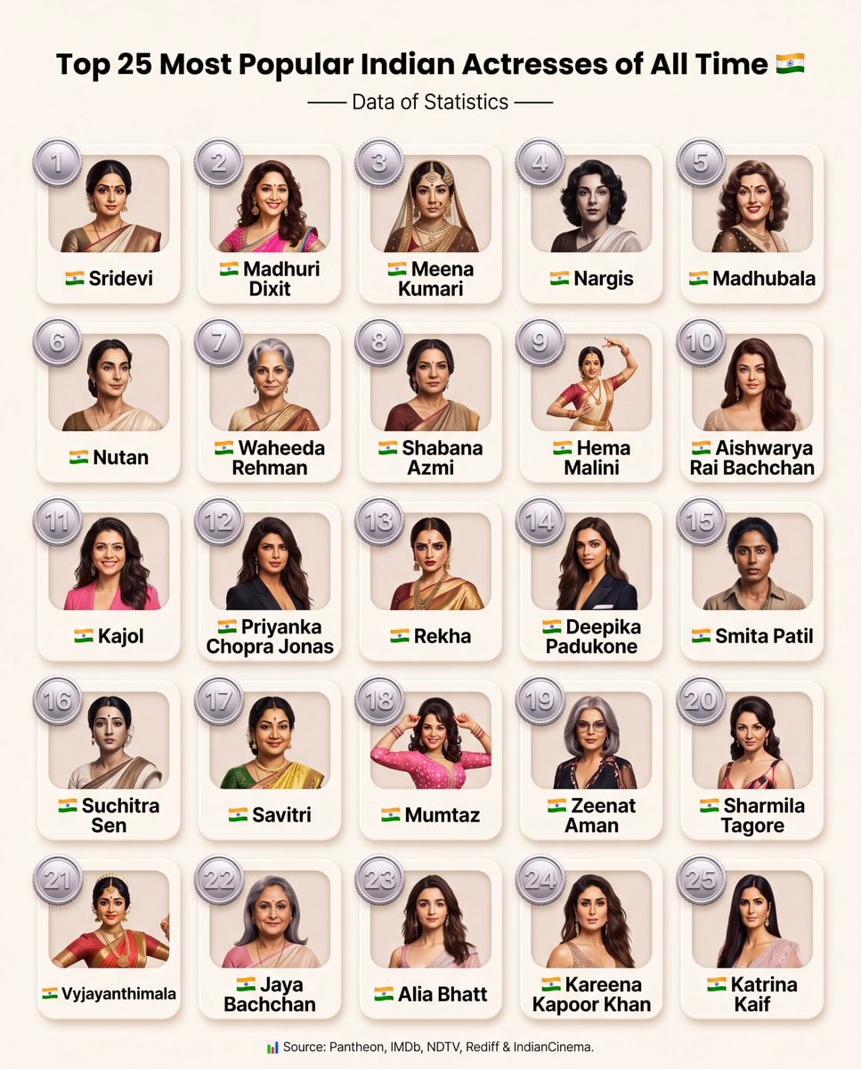 Top 25 Most Popular Indian Actresses