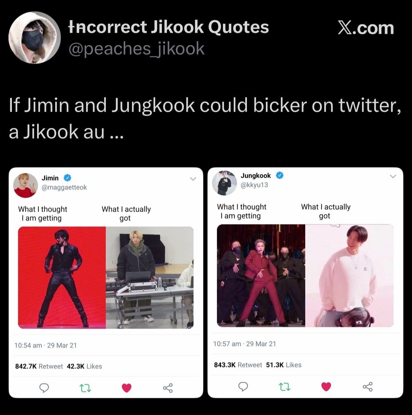 Jimin Jungkook stage vs casual contrast