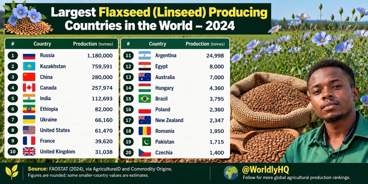 Largest flaxseed producing countries 2024