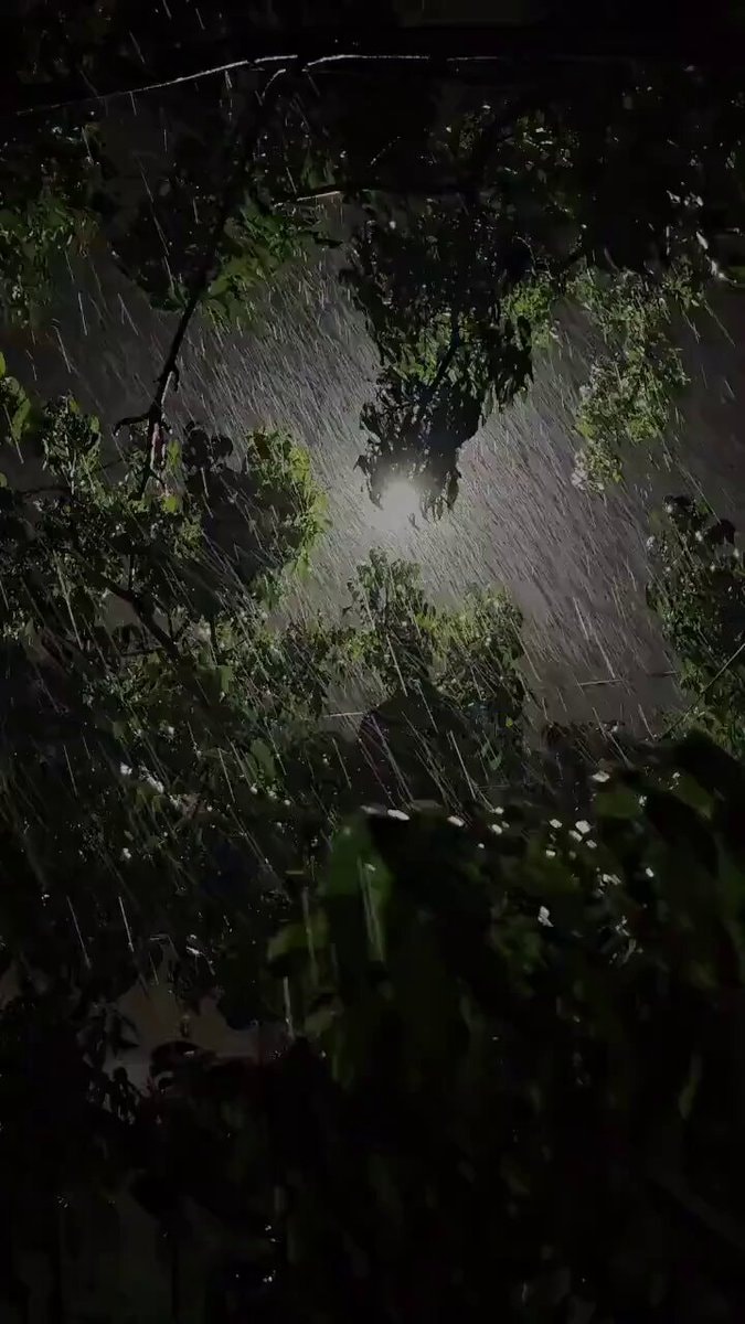Night rain under streetlamp
