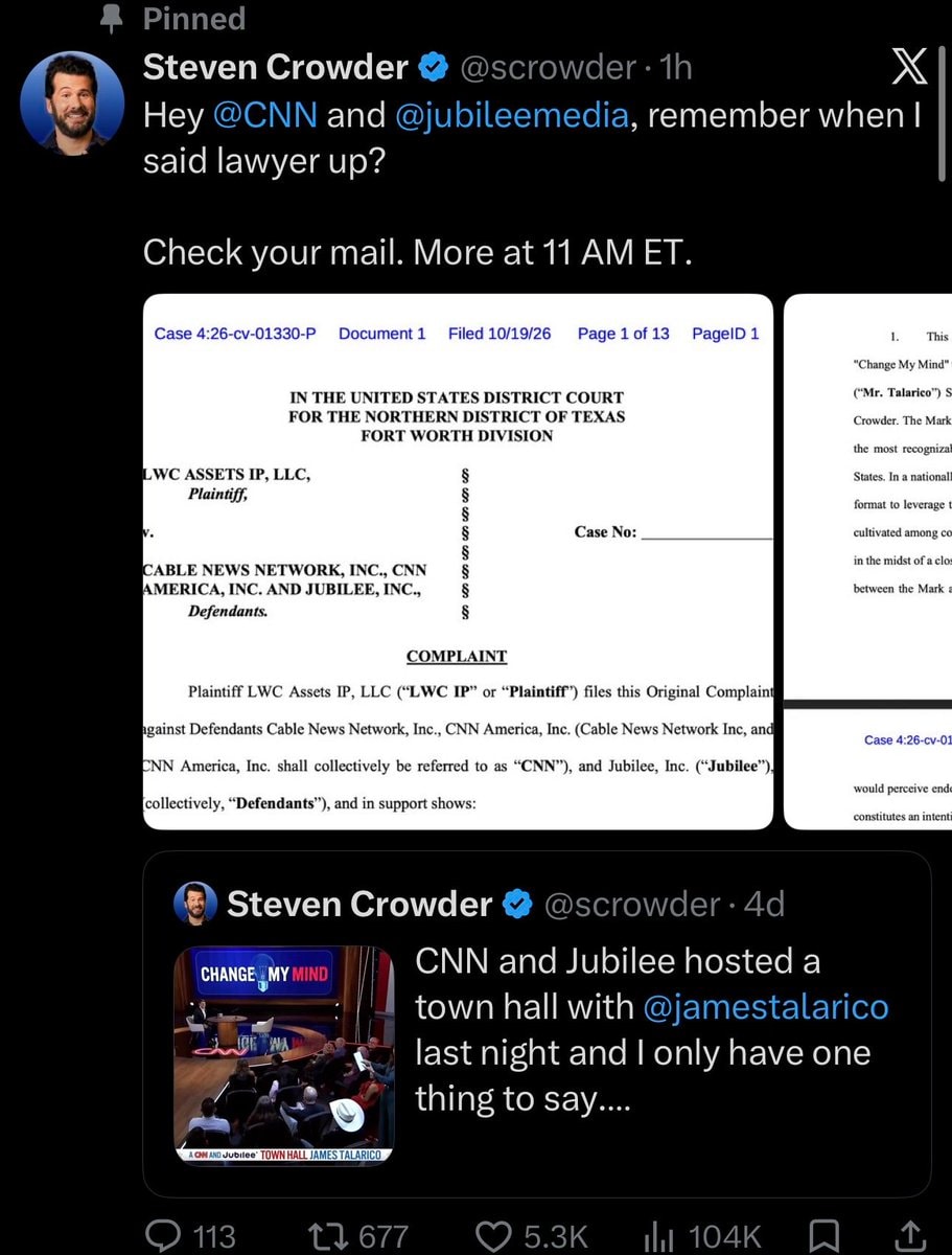 Steven Crowder Change My Mind lawsuit