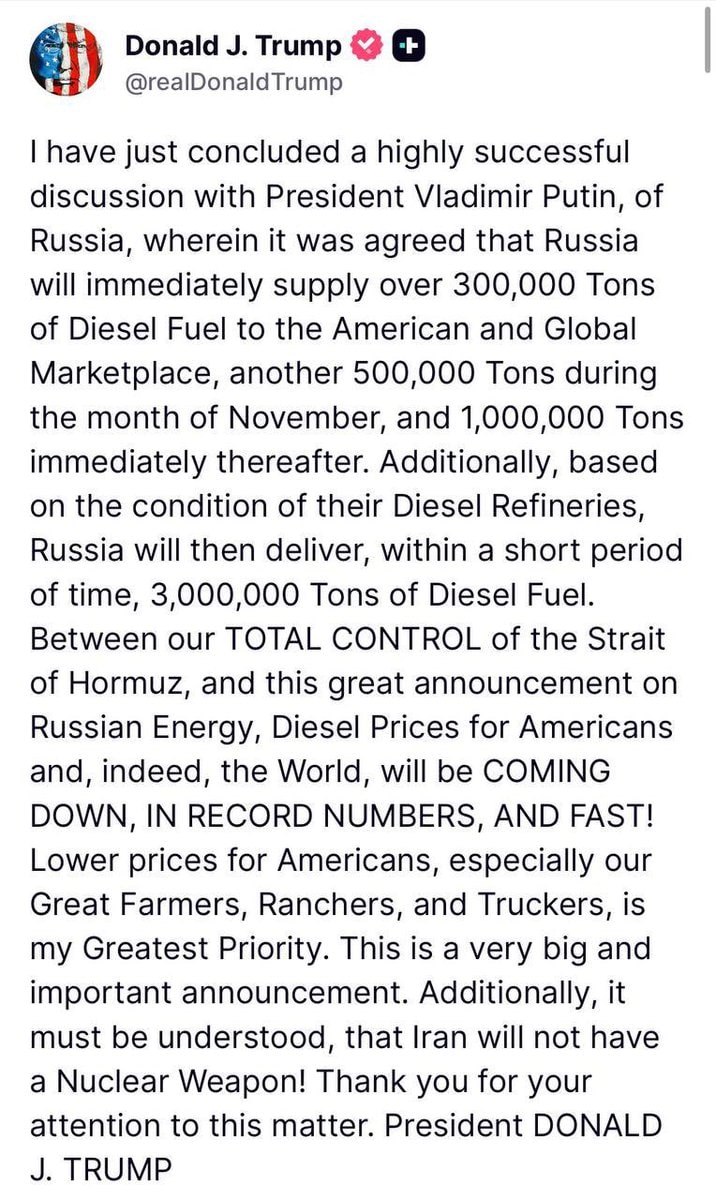 Trump Putin Diesel Fuel Deal