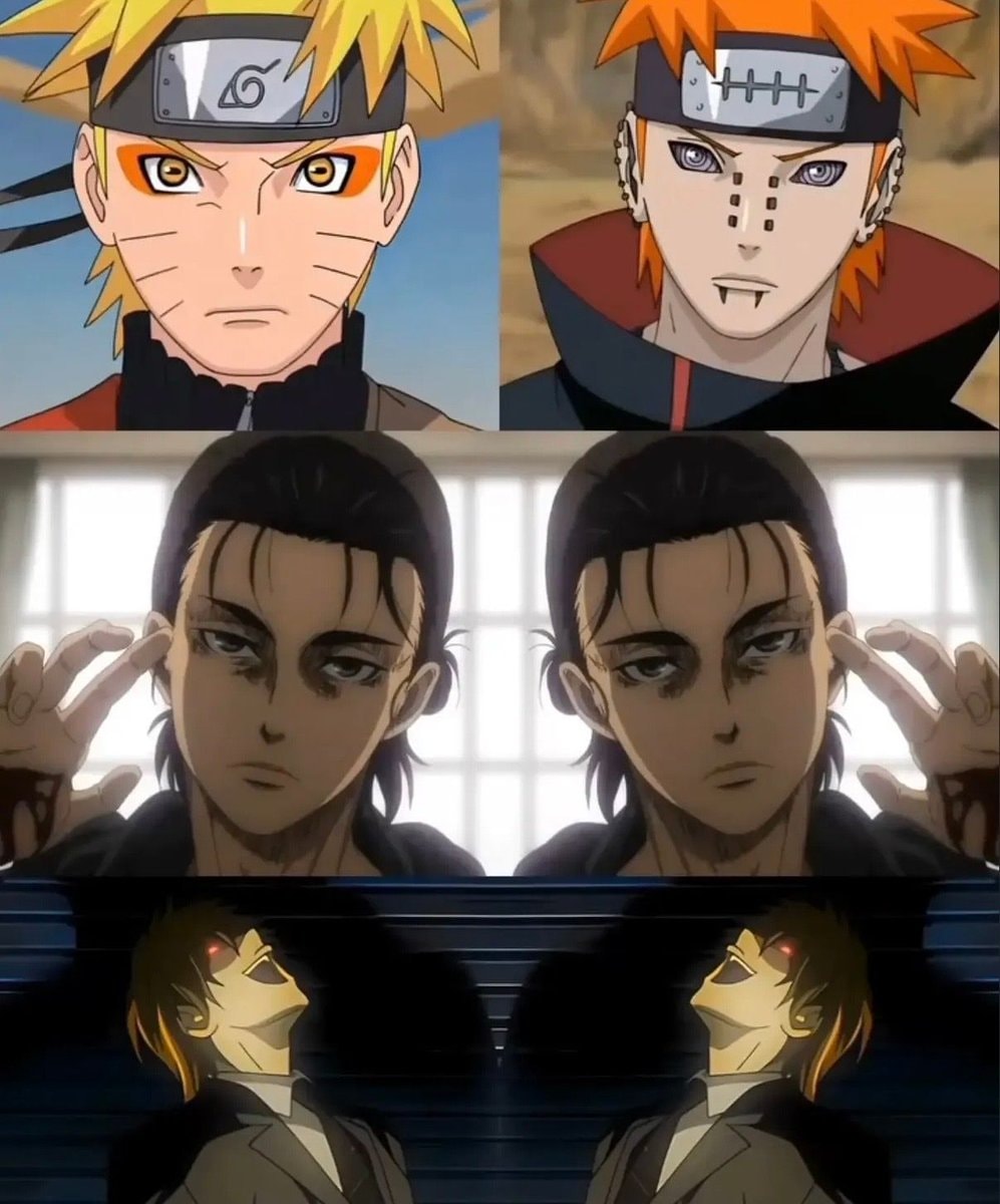 Naruto Pain Eren Light hero villain collage