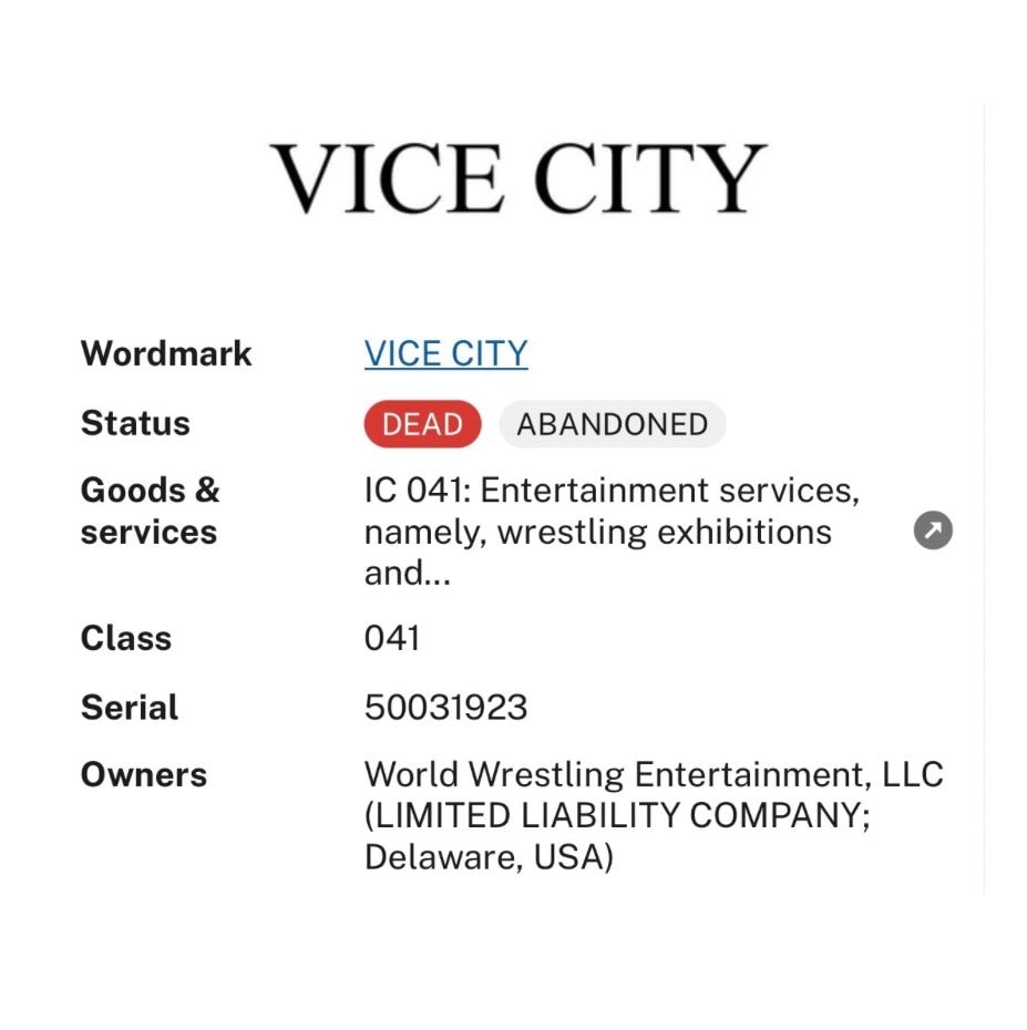 WWE Vice City trademark (photo 2 of 2)