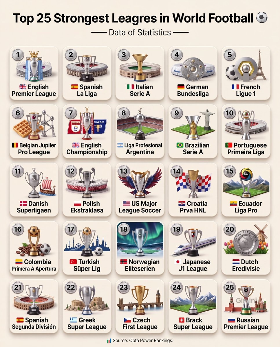 Top 25 Strongest Leagues in World Football