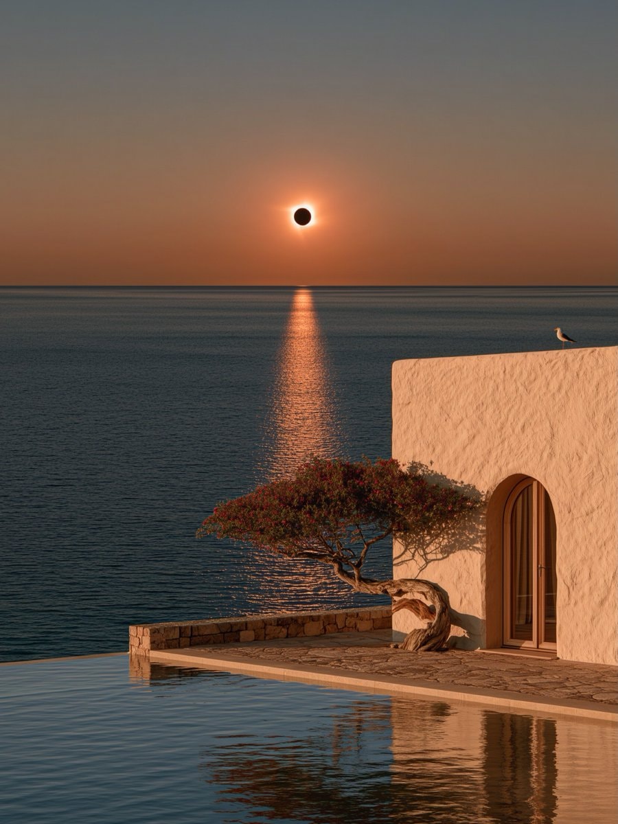 Solar eclipse over ocean landscape Solar eclipse over ocean landscape