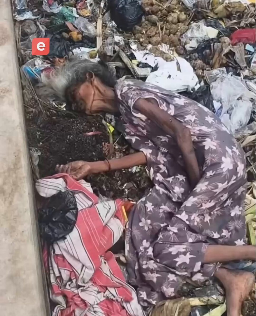 Elderly woman abandoned at India garbage dump