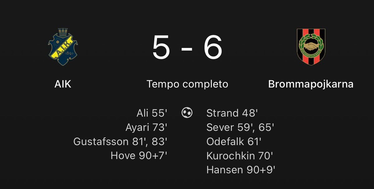 AIK vs Brommapojkarna 5-6 Swedish League