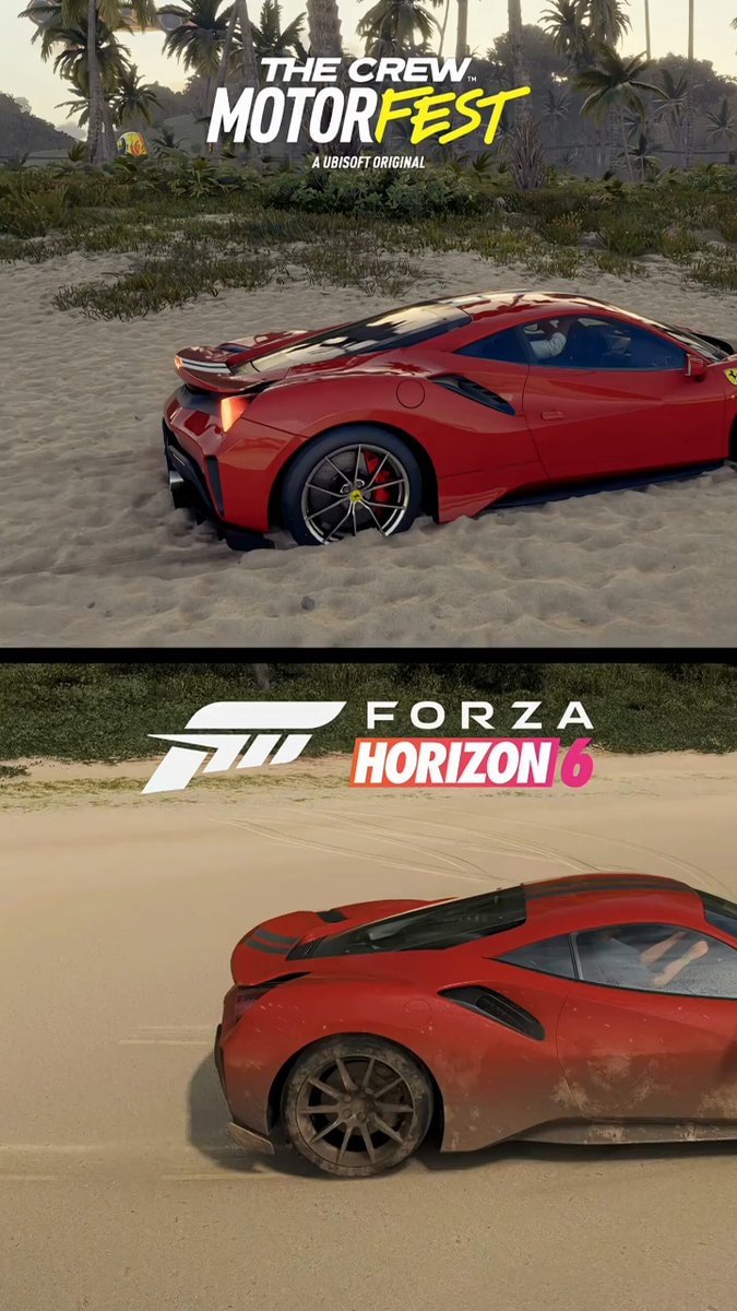 FH6 vs The Crew Motorfest sand physics comparison