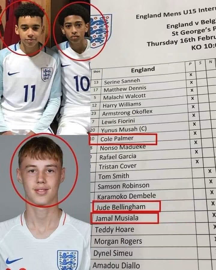 England U-15 2017 lineup Bellingham Musiala Palmer Rogers