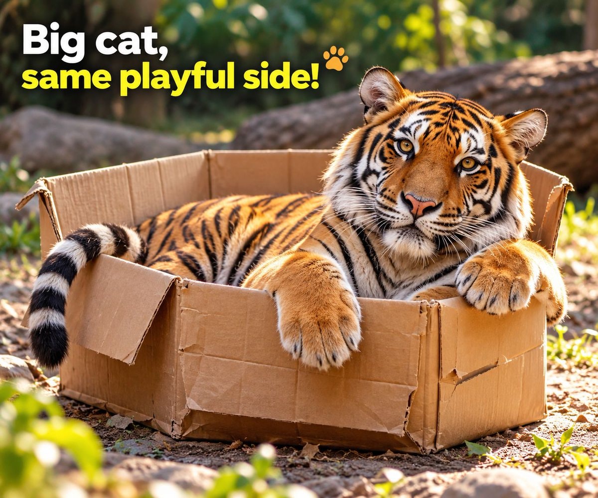 Tiger in cardboard box