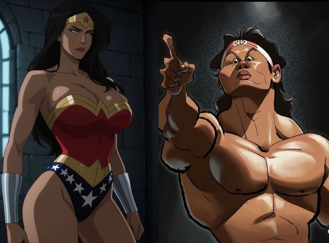 Wonder Woman vs muscular caricature