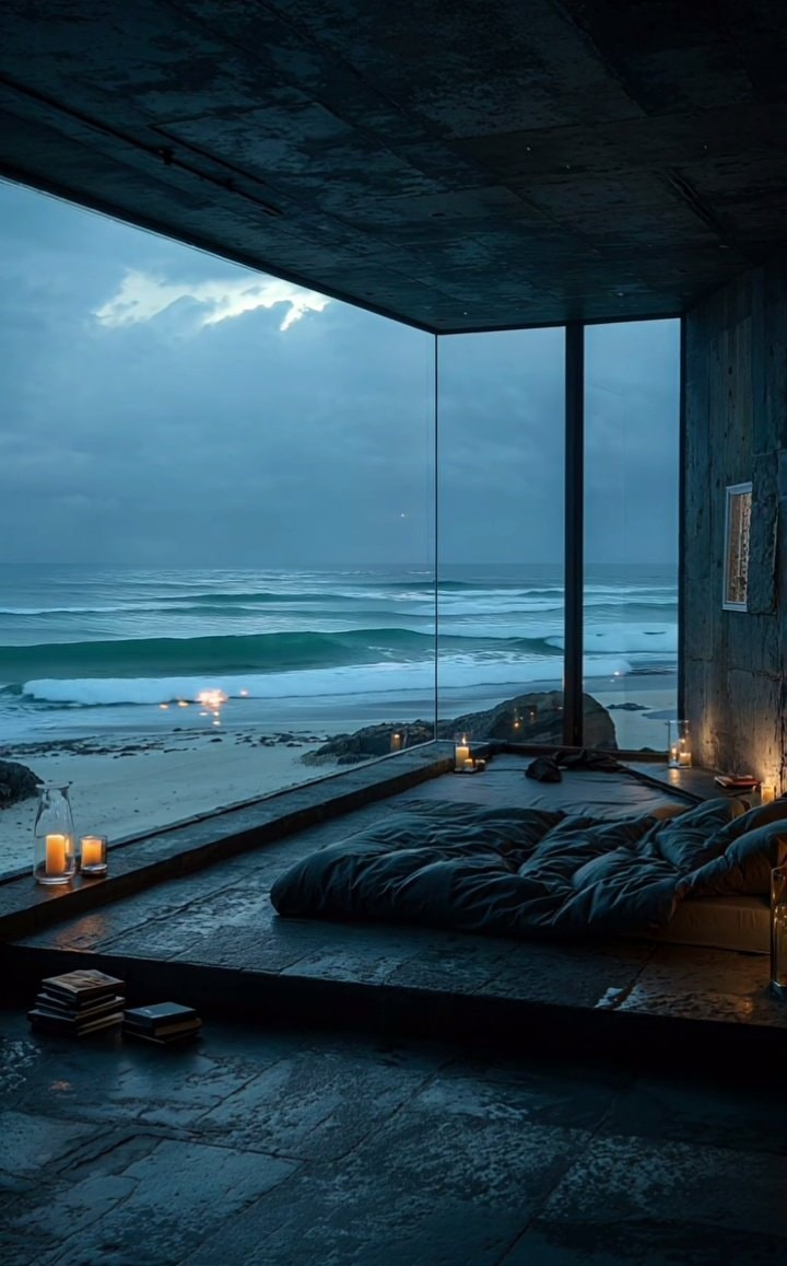 Stormy ocean view bedroom