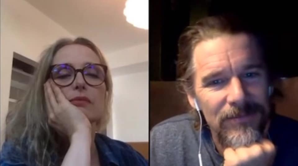 casual split screen video call