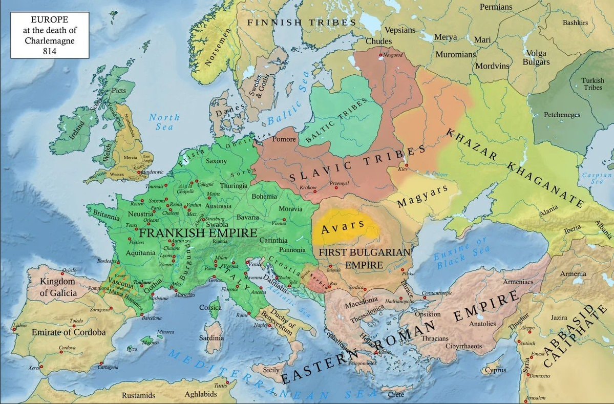 map of Europe at the death of Charlemagne