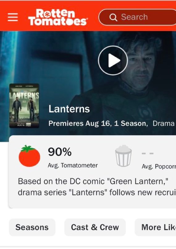 Lanterns 90% Rotten Tomatoes